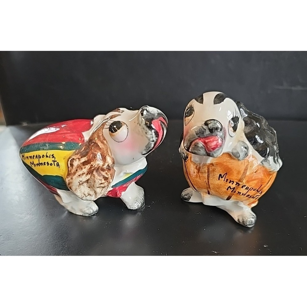 Vtg Japan Anthropomorphic Dog Salt Pepper MCM 1950s Minneapolis Souvenir Balls